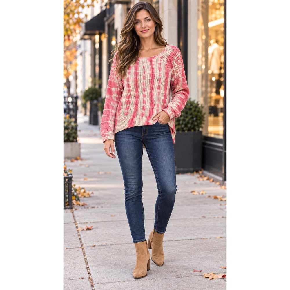 INC International Concepts Pink Cream Abstract Cotton Knit Sweater Womens XL